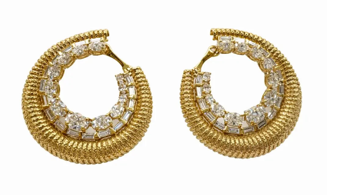 Wish Fine Jewelry 5.3ct Diamond 18K Gold Curved Earrings | Image 1 Wish Fine Jewelry 5.3ct Diamond 18K Gold Curved Earrings | Image 1