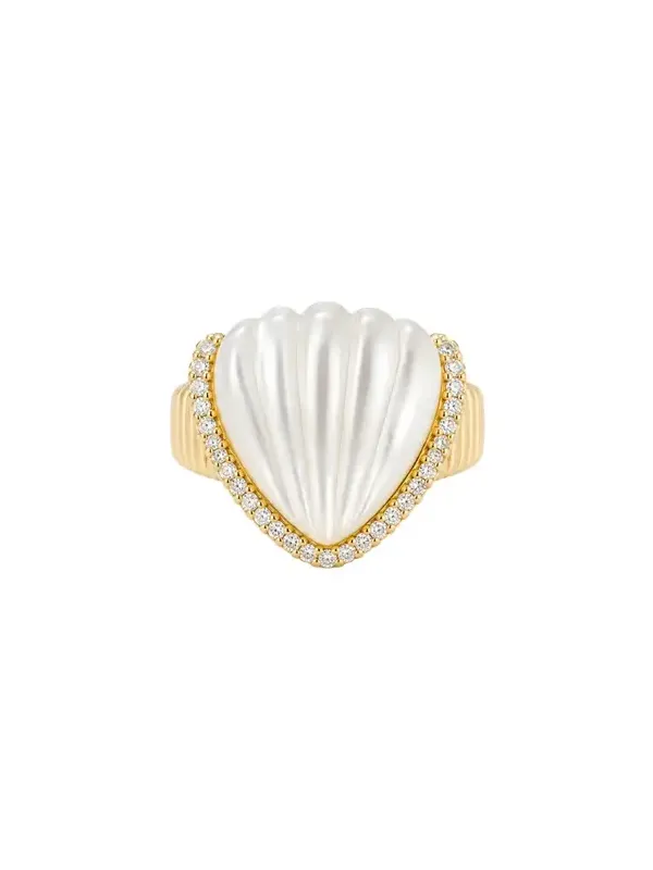 7.43ct Diamond Shell Ring in 18K Yellow Gold