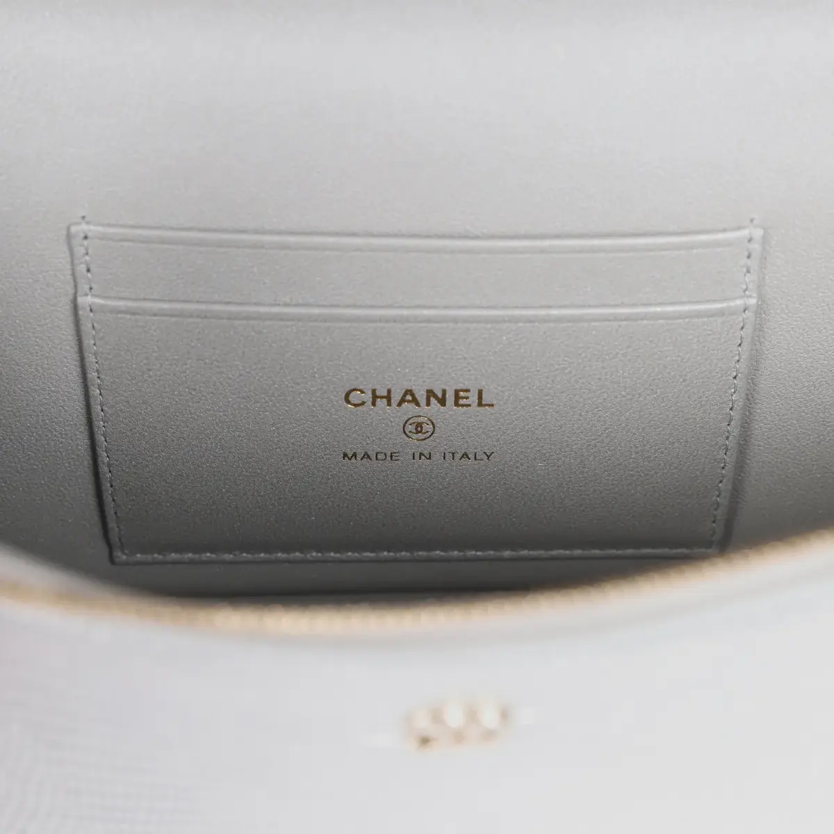 Chanel Chanel Top Handle Long Vanity Case with Chain Silver Metallic Lizard Embossed Calfskin Light Gold Hardware | Thumbnail 9 Chanel Chanel Top Handle Long Vanity Case with Chain Silver Metallic Lizard Embossed Calfskin Light Gold Hardware | Thumbnail 9