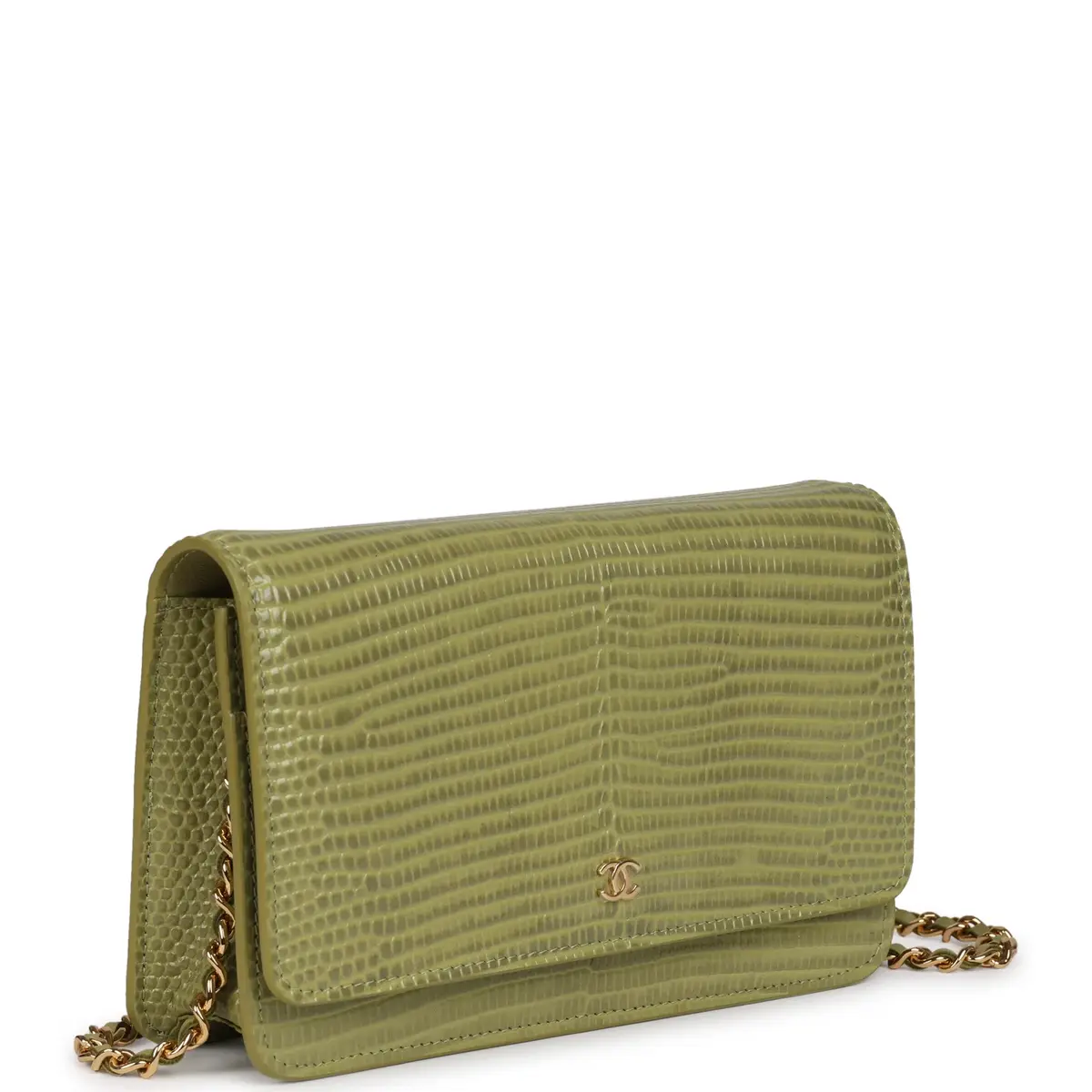 Chanel Chanel Wallet On Chain WOC Green Lizard Embossed Calfskin Gold Hardware | Thumbnail 2
