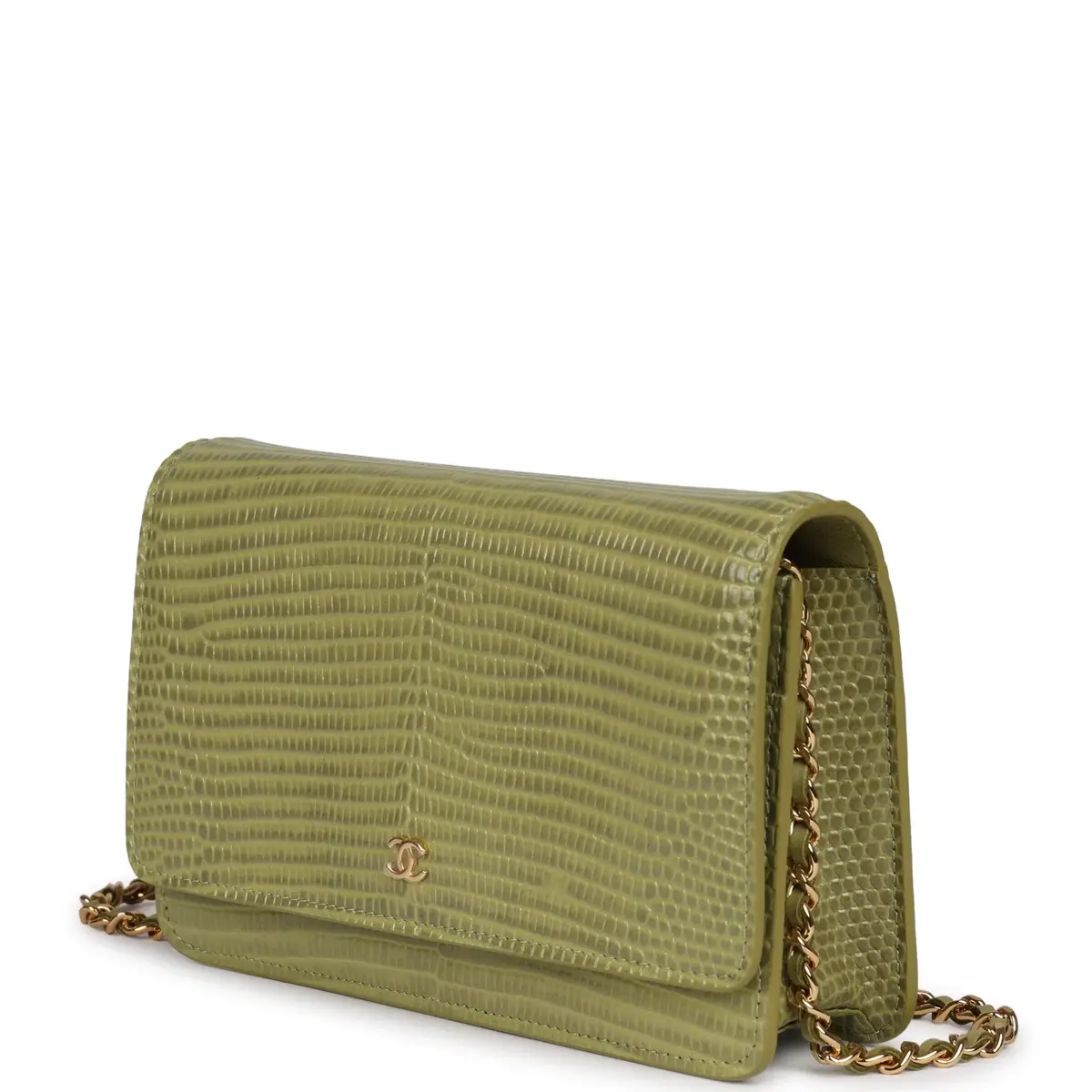 Chanel Chanel Wallet On Chain WOC Green Lizard Embossed Calfskin Gold Hardware | Thumbnail 5