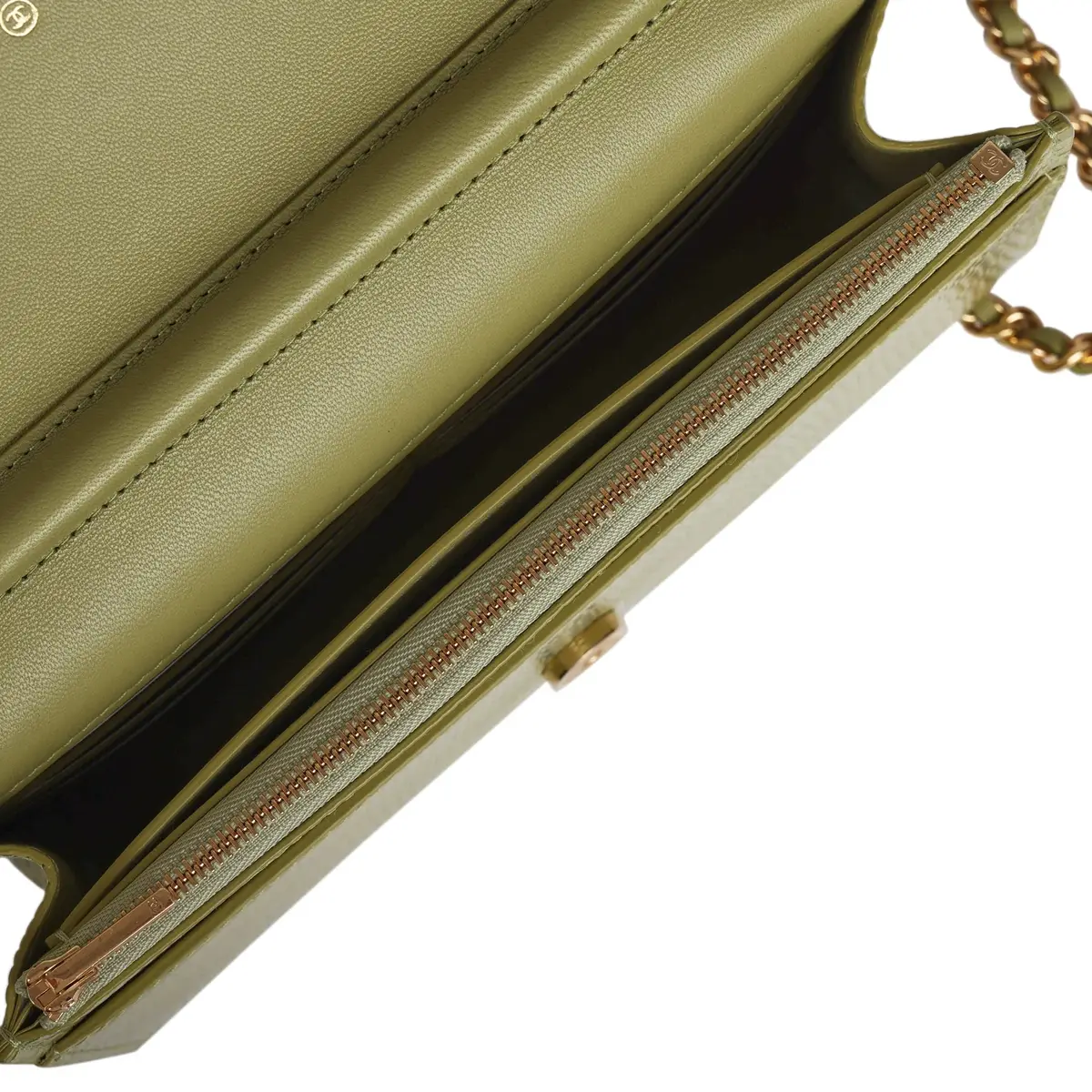 Chanel Chanel Wallet On Chain WOC Green Lizard Embossed Calfskin Gold Hardware | Thumbnail 8
