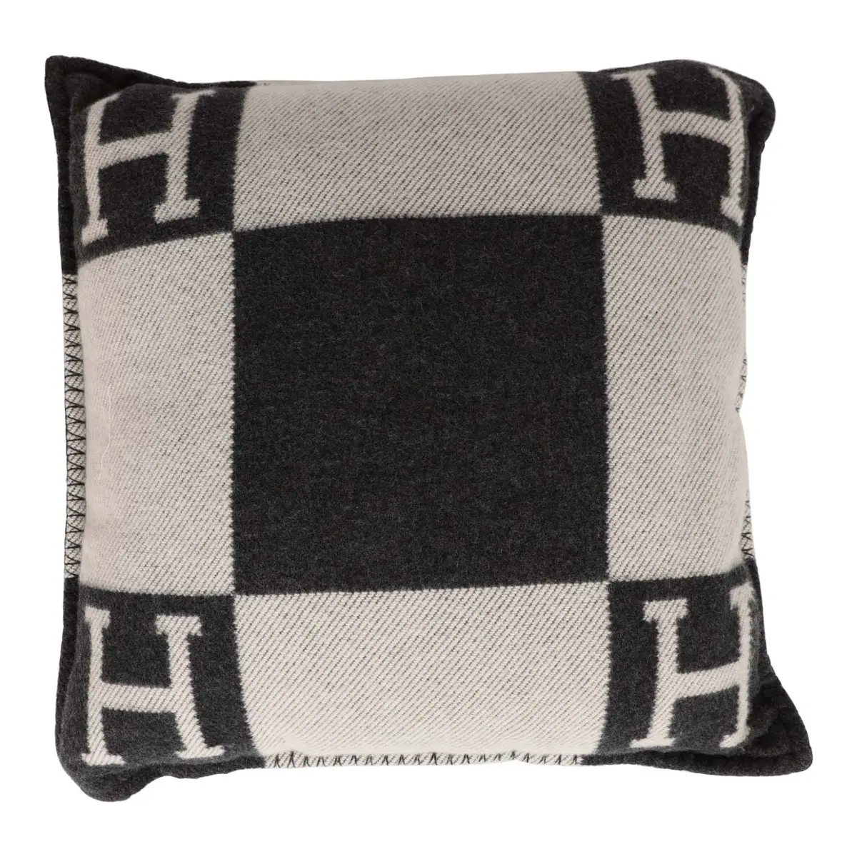 HERMÈS Hermes "Avalon" Ecru and Gris Fonce Signature H Pillow PM | Image 1 HERMÈS Hermes "Avalon" Ecru and Gris Fonce Signature H Pillow PM | Image 1