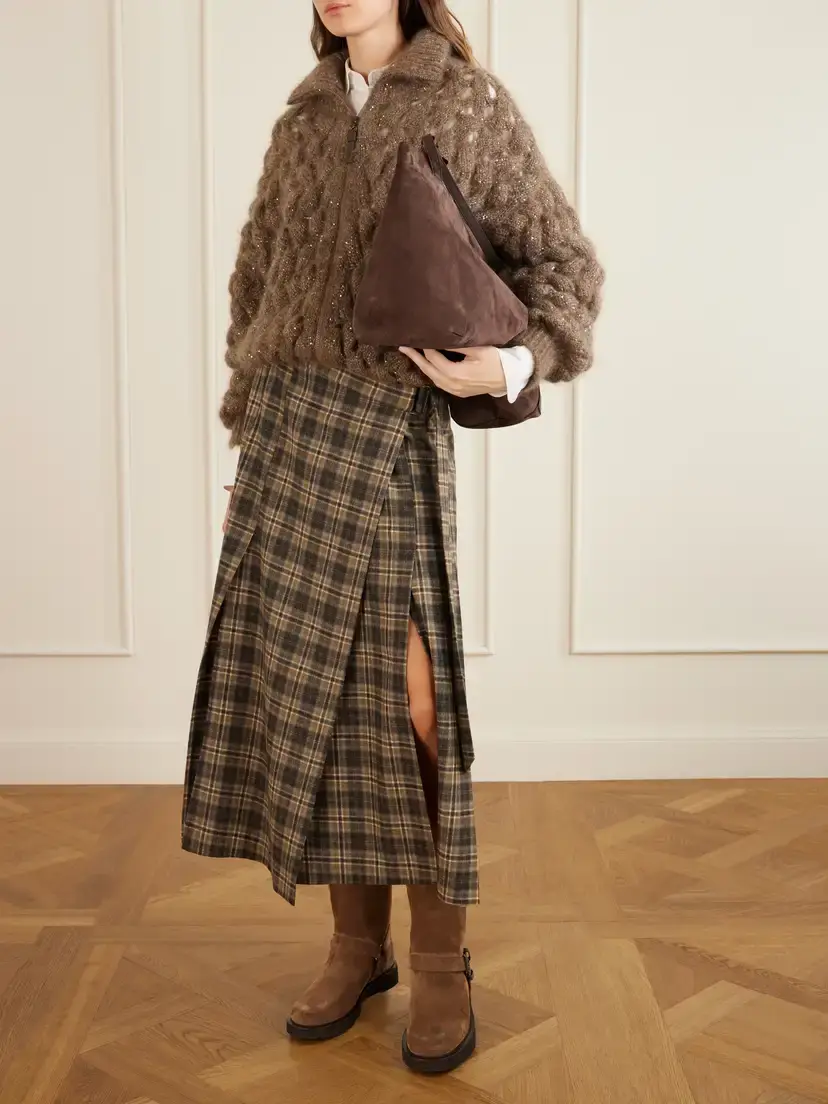 Brunello Cucinelli Checked Wool-blend Wrap Midi Skirt | Thumbnail 2 Brunello Cucinelli Checked Wool-blend Wrap Midi Skirt | Thumbnail 2