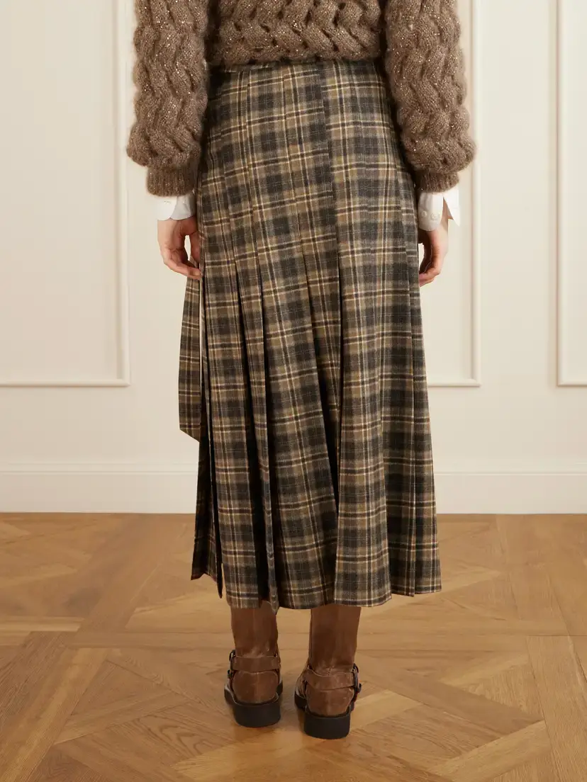 Brunello Cucinelli Checked Wool-blend Wrap Midi Skirt | Thumbnail 4 Brunello Cucinelli Checked Wool-blend Wrap Midi Skirt | Thumbnail 4