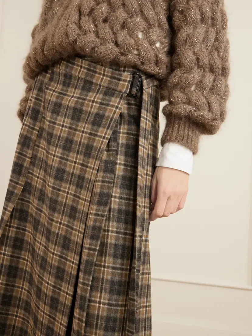 Brunello Cucinelli Checked Wool-blend Wrap Midi Skirt | Thumbnail 5 Brunello Cucinelli Checked Wool-blend Wrap Midi Skirt | Thumbnail 5