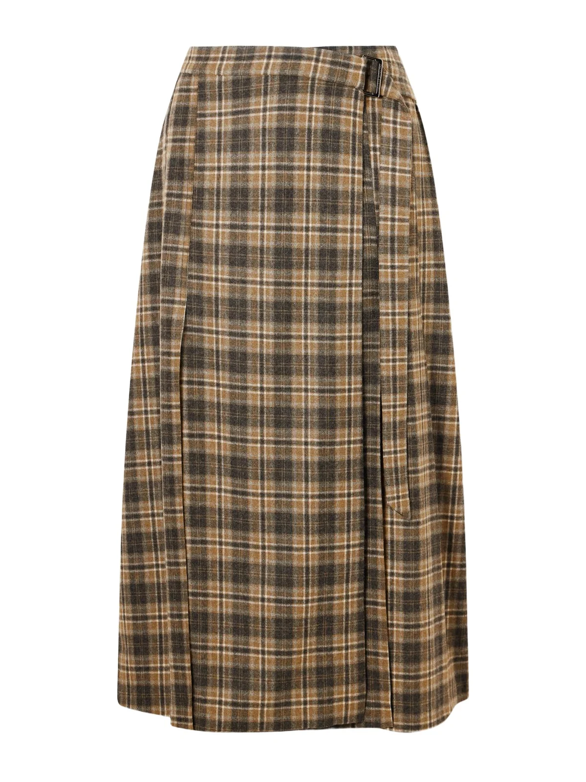 Brunello Cucinelli Checked Wool-blend Wrap Midi Skirt