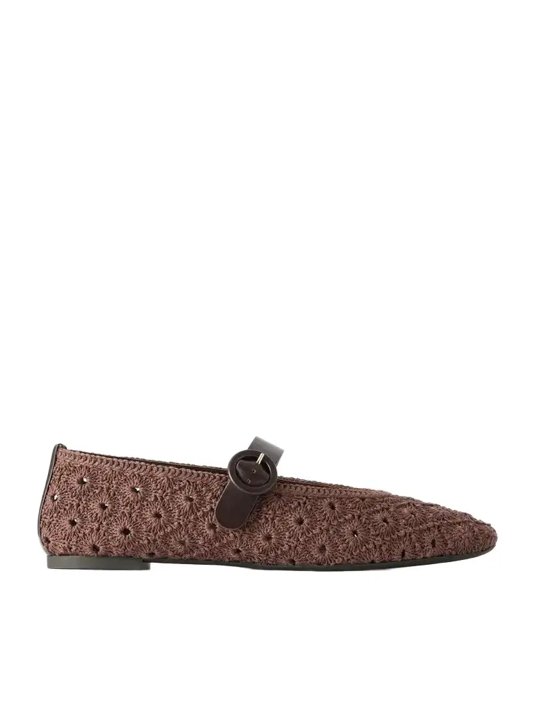 Aquazzura Loom Leather-trimmed Crochet Ballet Flats | Image 1 Aquazzura Loom Leather-trimmed Crochet Ballet Flats | Image 1