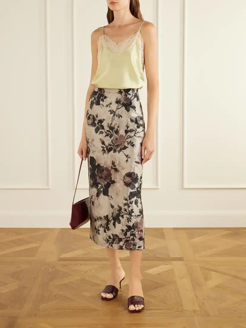 Erdem Floral-print Crinkle Satin Midi Skirt | Thumbnail 2