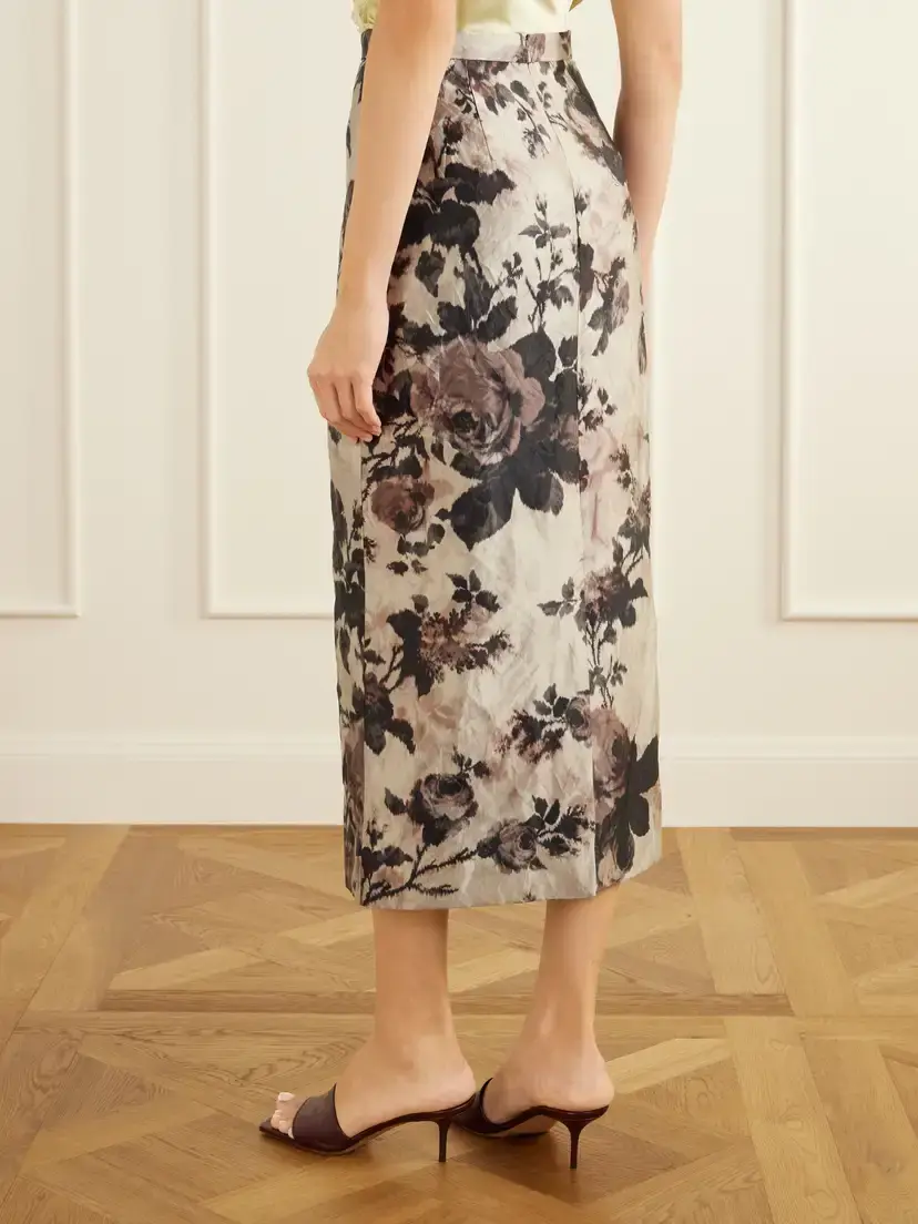 Erdem Floral-print Crinkle Satin Midi Skirt | Thumbnail 3