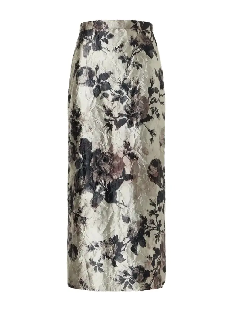 Erdem Floral-print Crinkle Satin Midi Skirt | Image 1 Erdem Floral-print Crinkle Satin Midi Skirt | Image 1