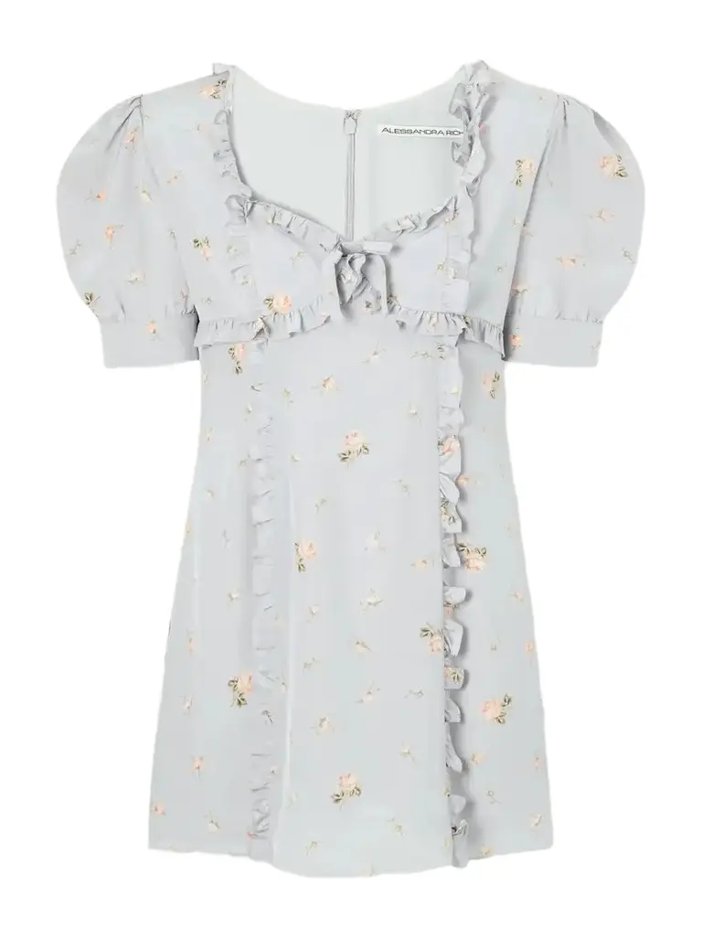 Alessandra Rich Floral-print Ruffle-trim Silk-crepe Mini Dress