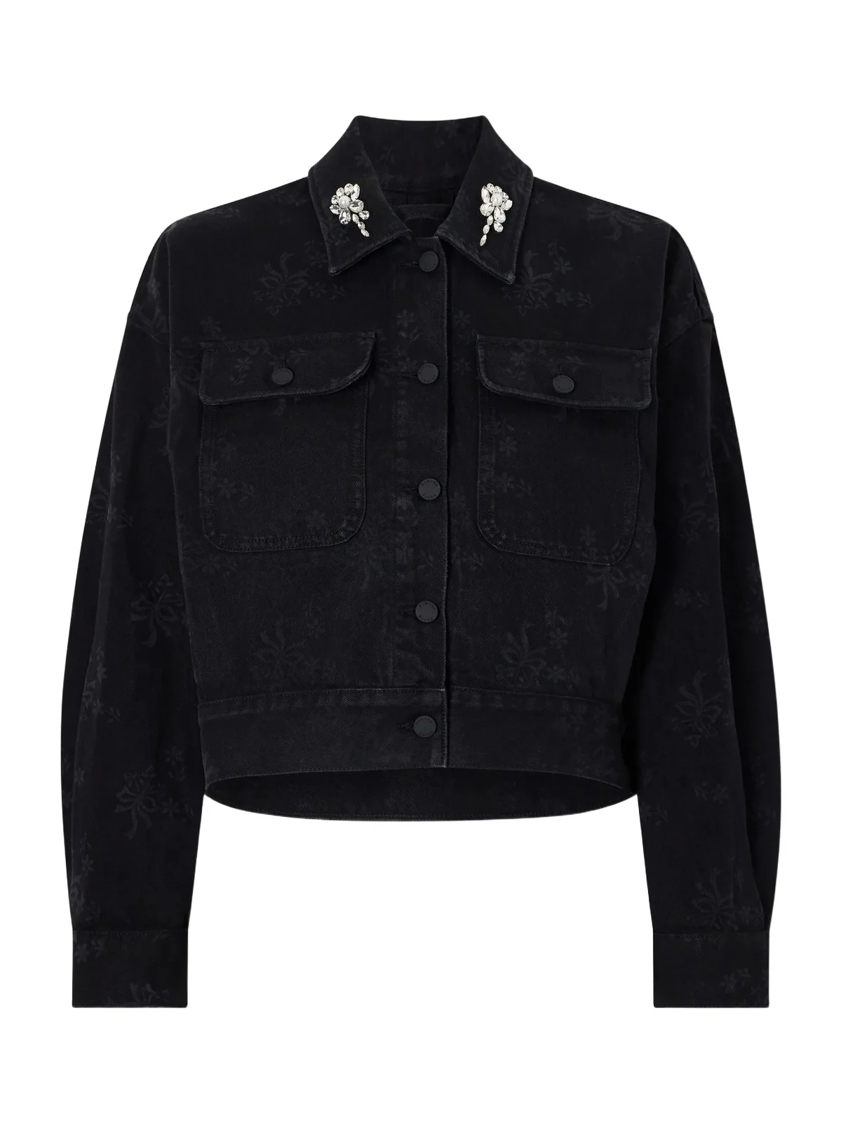 Crystal-embellished Floral-print Denim Jacket Crystal-embellished Floral-print Denim Jacket