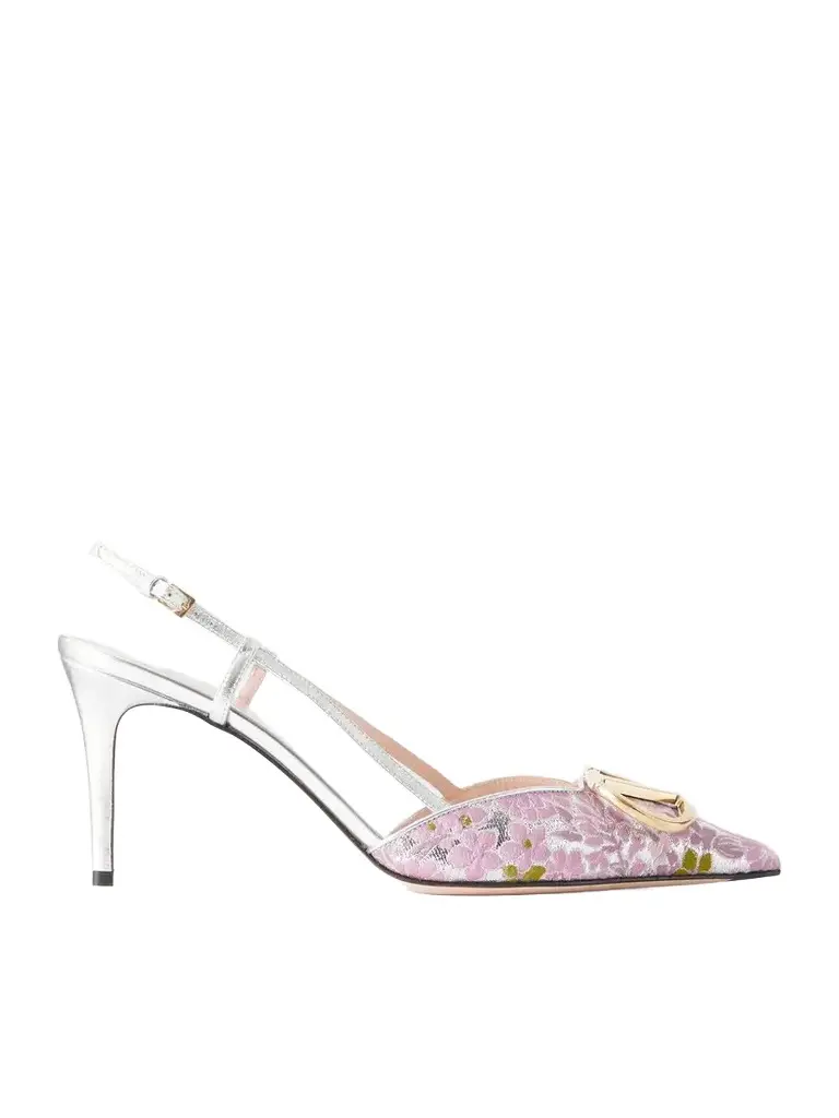 Valentino Garavani Vlogo Signature 80 Leather-trimmed Metallic Floral-jacquard Pumps | Image 1 Valentino Garavani Vlogo Signature 80 Leather-trimmed Metallic Floral-jacquard Pumps | Image 1