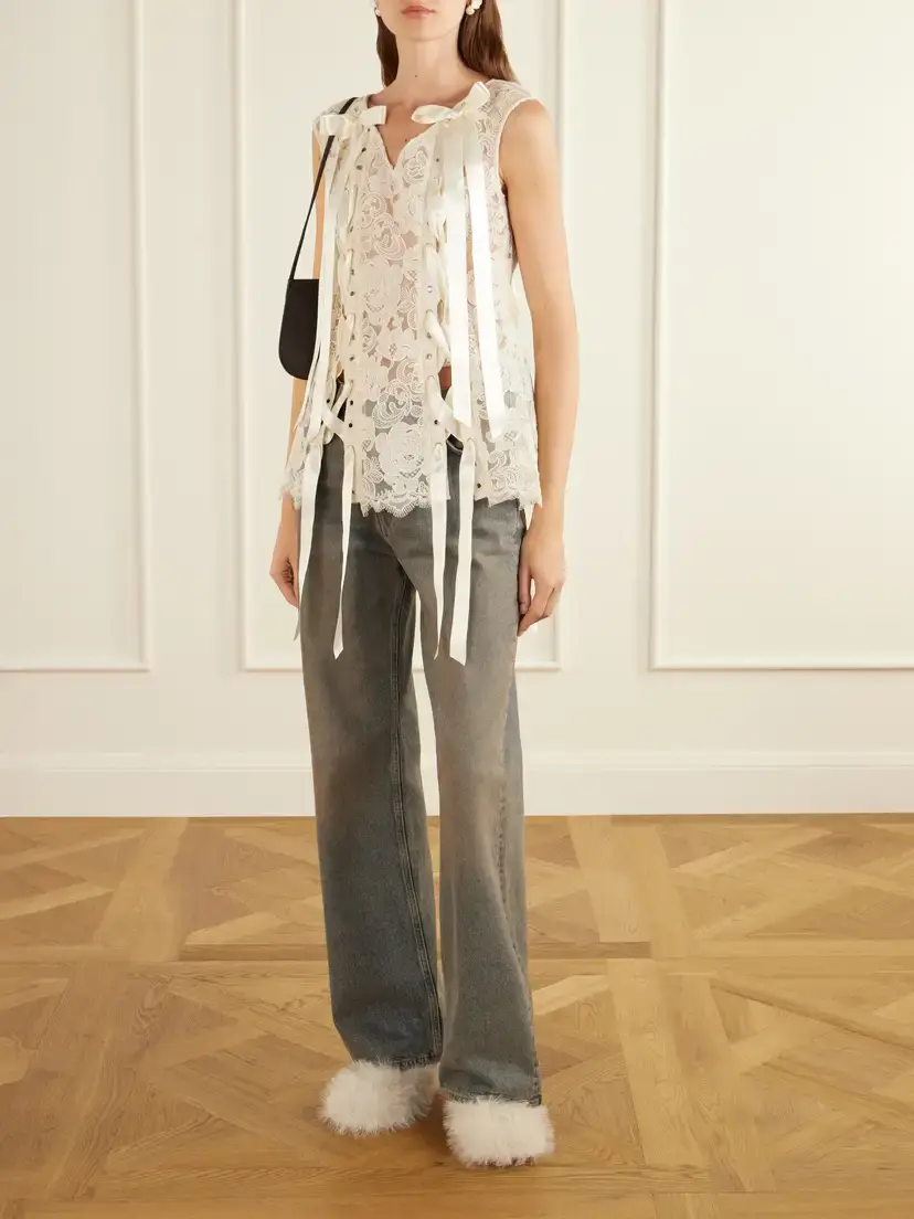 Simone Rocha Unraveling Ribbon Portrait Bow-detailed Lace Top | Thumbnail 2