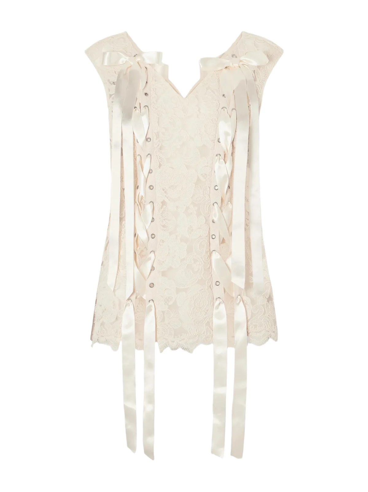Unraveling Ribbon Portrait Bow-detailed Lace Top Unraveling Ribbon Portrait Bow-detailed Lace Top