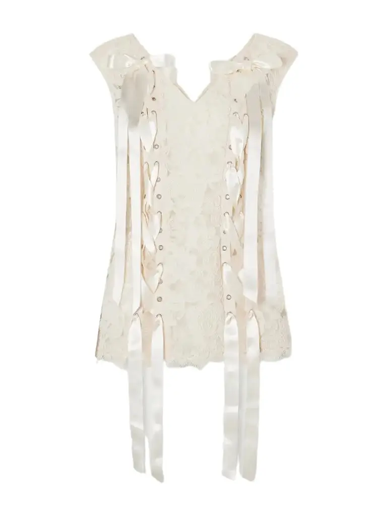 Simone Rocha Unraveling Ribbon Portrait Bow-detailed Lace Top | Image 1 Simone Rocha Unraveling Ribbon Portrait Bow-detailed Lace Top | Image 1