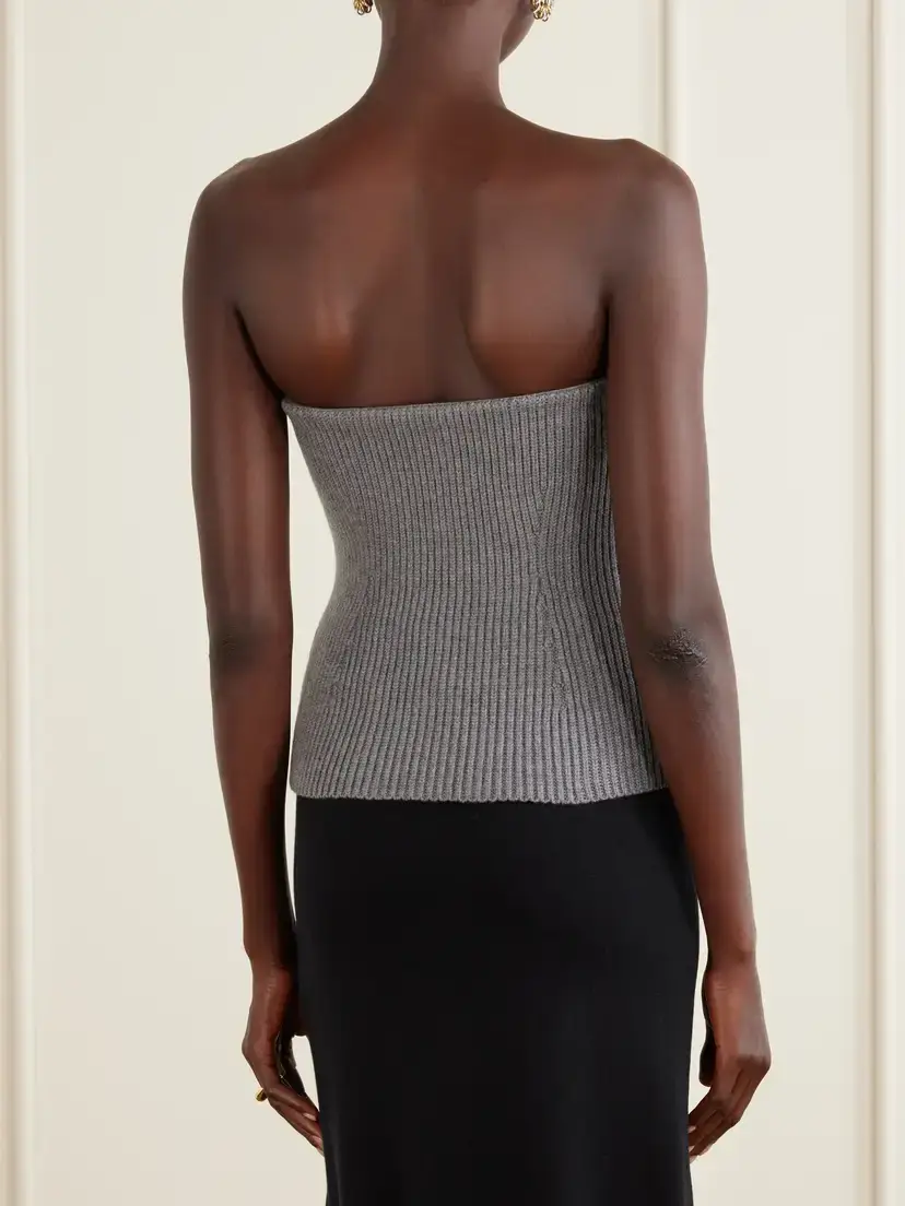 Jil Sander Strapless Ribbed Wool-blend Bustier Top | Thumbnail 3
