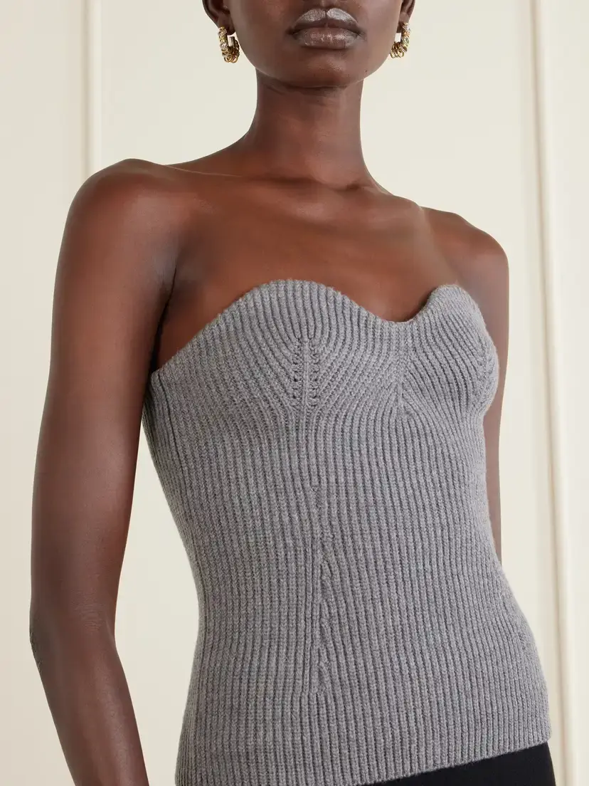 Jil Sander Strapless Ribbed Wool-blend Bustier Top | Thumbnail 4