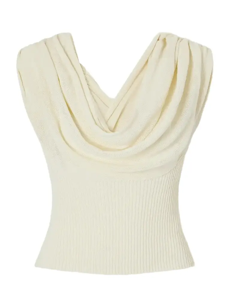 Meeka Cowl-neck Cotton-blend Ribbed Top Meeka Cowl-neck Cotton-blend Ribbed Top
