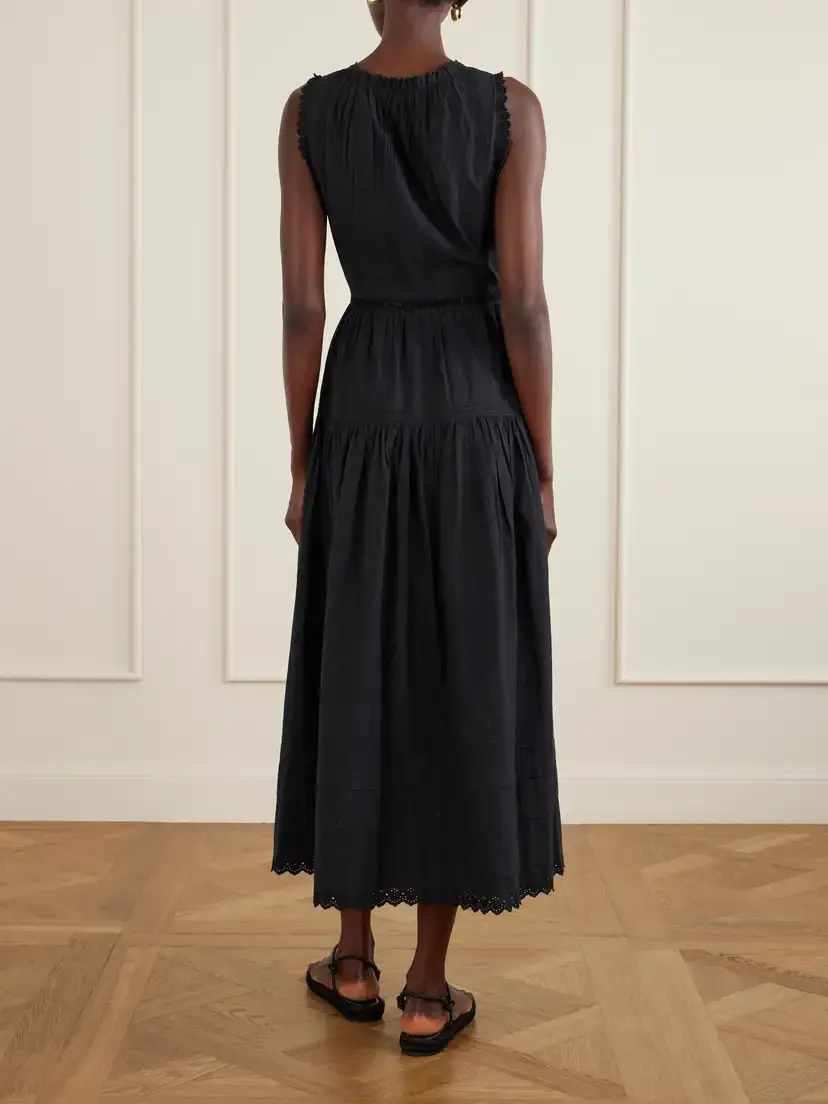 DÔEN Hortense Pintucked Embroidered Organic Cotton Midi Dress | Thumbnail 3 DÔEN Hortense Pintucked Embroidered Organic Cotton Midi Dress | Thumbnail 3