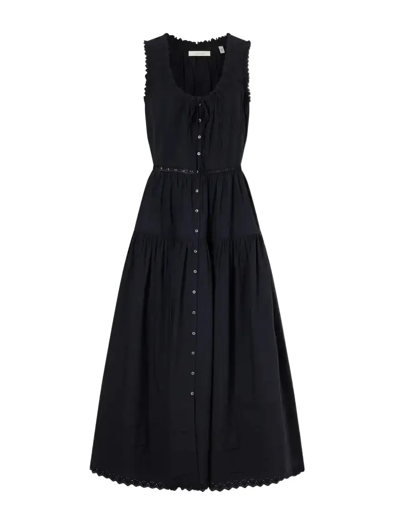 DÔEN Hortense Pintucked Embroidered Organic Cotton Midi Dress | Image 1 DÔEN Hortense Pintucked Embroidered Organic Cotton Midi Dress | Image 1