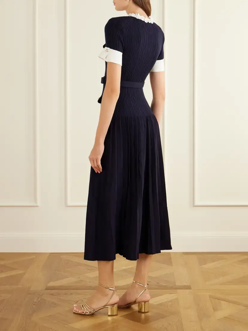 Self-Portrait Belted Floral-appliquéd Ribbed Midi Dress | Thumbnail 3 Self-Portrait Belted Floral-appliquéd Ribbed Midi Dress | Thumbnail 3