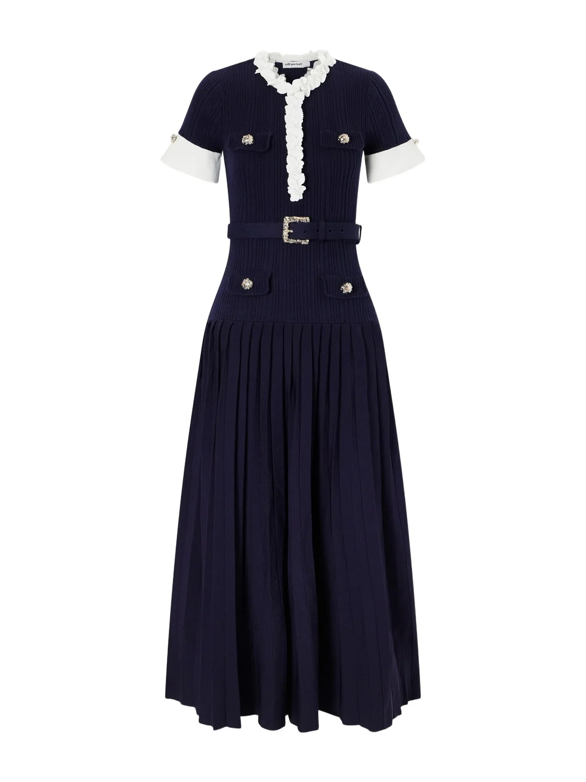 Belted Floral-appliquéd Ribbed Midi Dress Belted Floral-appliquéd Ribbed Midi Dress