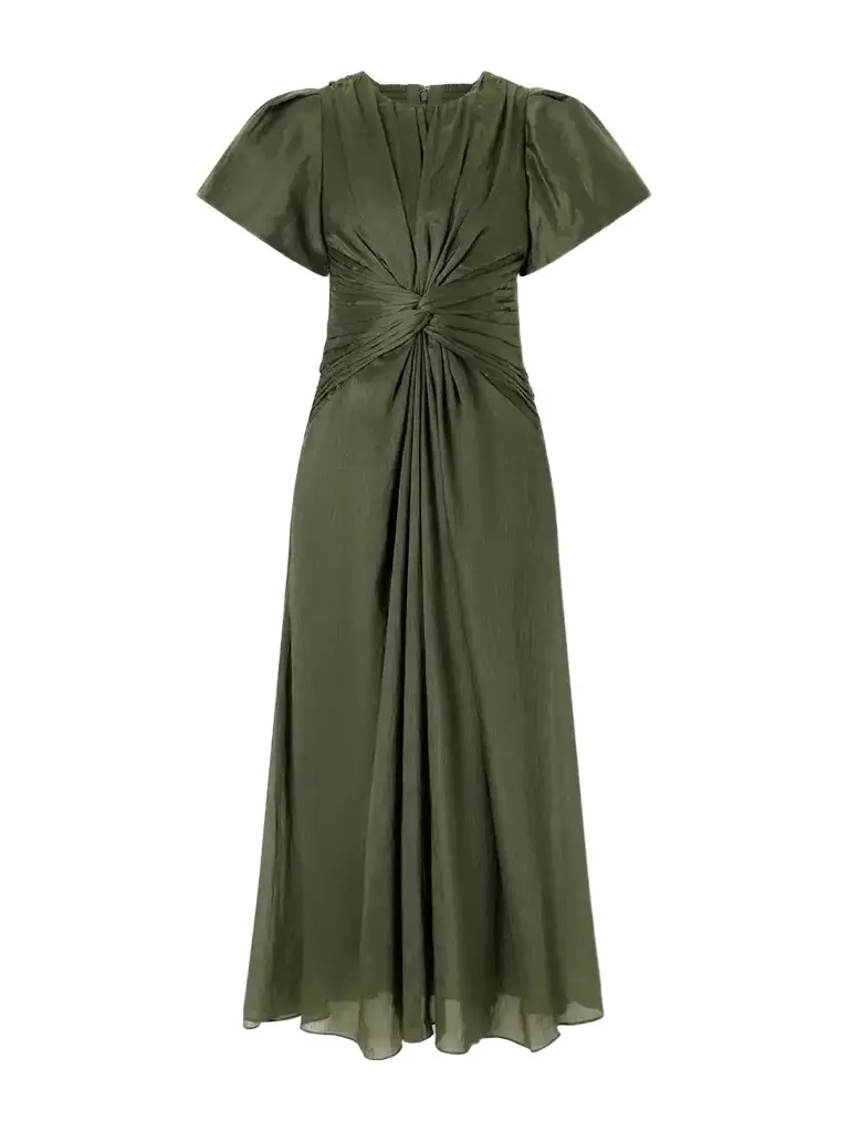 Aje Movement Gathered Lyocell And Linen-blend Midi Dress | Image 1 Aje Movement Gathered Lyocell And Linen-blend Midi Dress | Image 1