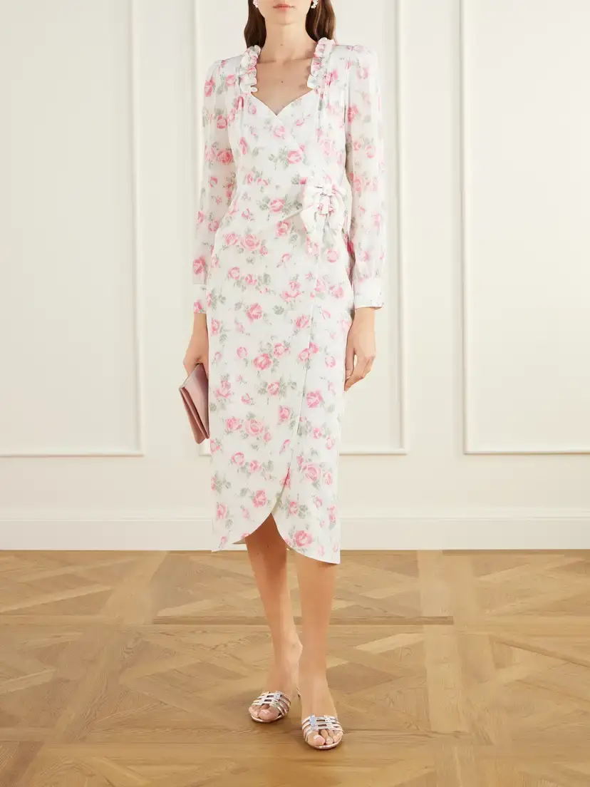 Alessandra Rich Floral-print Wrap Silk Midi Dress | Thumbnail 2 Alessandra Rich Floral-print Wrap Silk Midi Dress | Thumbnail 2