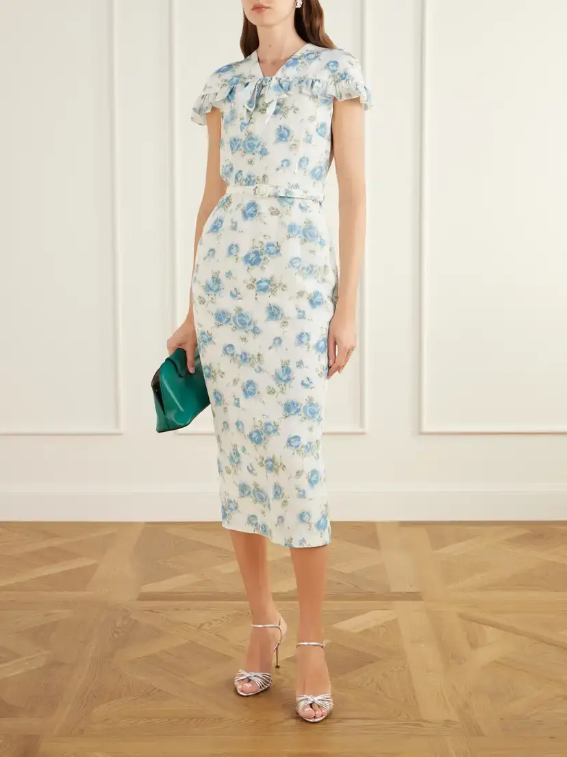 Alessandra Rich Belted Floral-print Ruffle-trim Silk-crepe Midi Dress | Thumbnail 2 Alessandra Rich Belted Floral-print Ruffle-trim Silk-crepe Midi Dress | Thumbnail 2