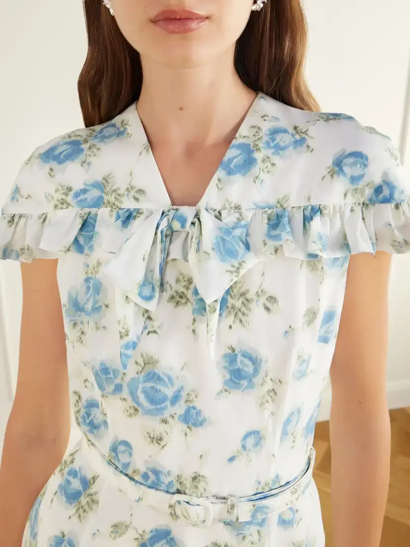 Alessandra Rich Belted Floral-print Ruffle-trim Silk-crepe Midi Dress | Thumbnail 4 Alessandra Rich Belted Floral-print Ruffle-trim Silk-crepe Midi Dress | Thumbnail 4