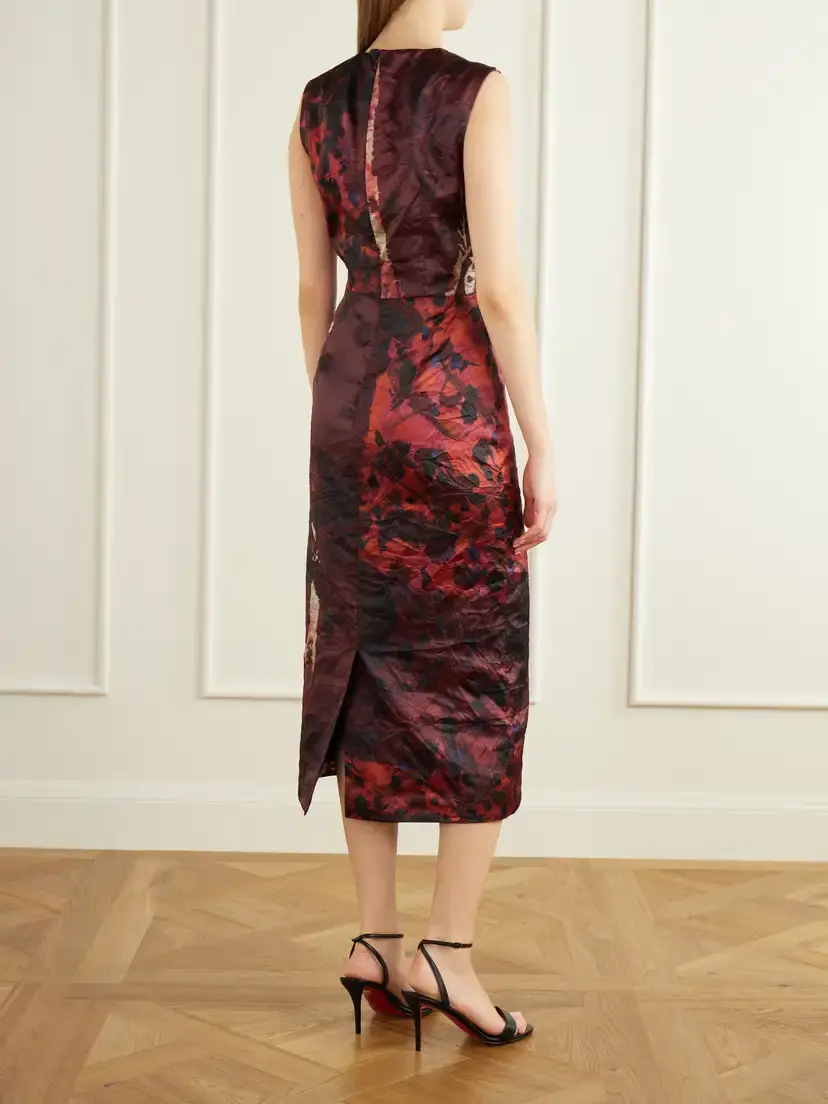 Erdem Floral-print Crinkle Paneled Satin Midi Dress | Thumbnail 3 Erdem Floral-print Crinkle Paneled Satin Midi Dress | Thumbnail 3