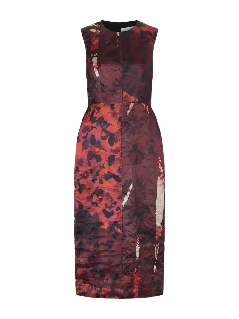 Floral-print Crinkle Paneled Satin Midi Dress Floral-print Crinkle Paneled Satin Midi Dress