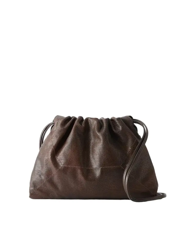 Brunello Cucinelli Monili-embellished Lizard-effect Leather Shoulder Bag | Image 1 Brunello Cucinelli Monili-embellished Lizard-effect Leather Shoulder Bag | Image 1