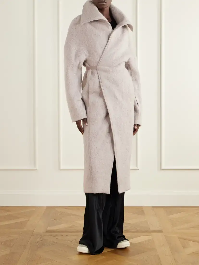 Rick Owens Dracucollar Belted Alpaca And Virgin Wool-blend Coat | Thumbnail 2 Rick Owens Dracucollar Belted Alpaca And Virgin Wool-blend Coat | Thumbnail 2
