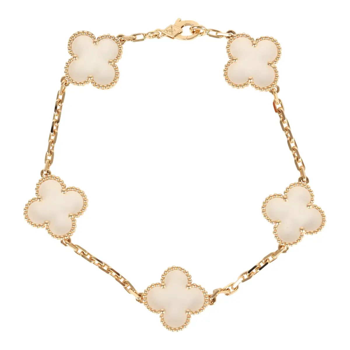 Van Cleef & Arpels Van Cleef & Arpels Vintage Alhambra Bracelet 5 Motif Rock Crystal 18K Yellow Gold | Image 1 Van Cleef & Arpels Van Cleef & Arpels Vintage Alhambra Bracelet 5 Motif Rock Crystal 18K Yellow Gold | Image 1