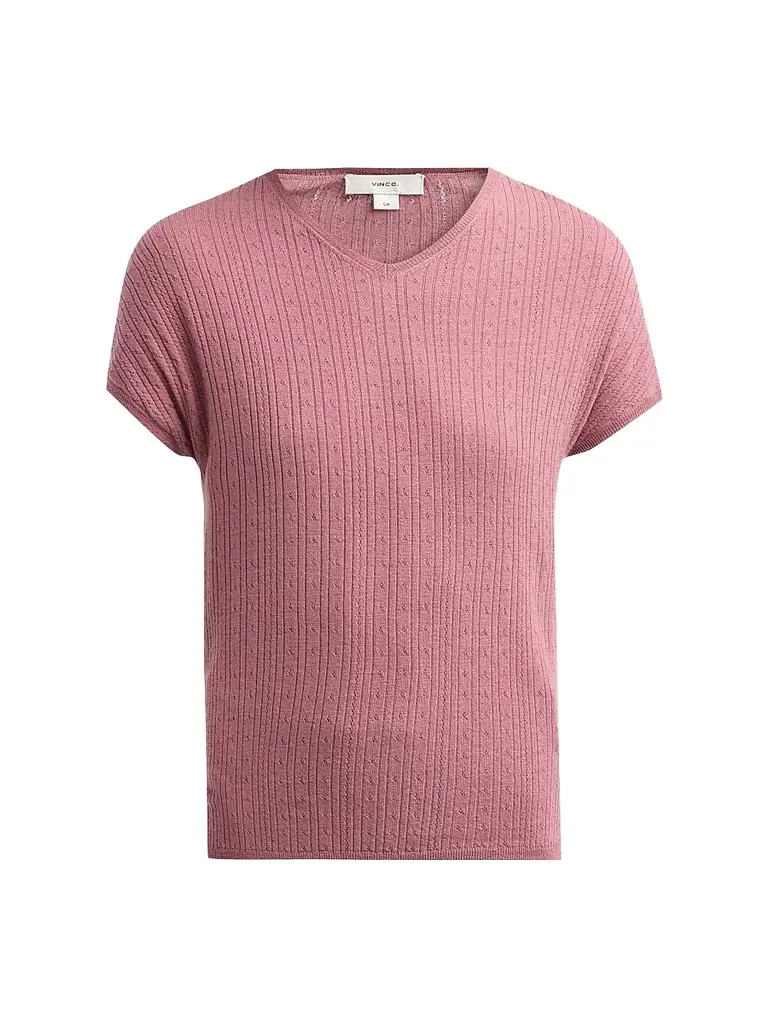 Vince Women's Pointelle Wool T-Shirt - Dusty Peony - Size XS | Image 1 Vince Women's Pointelle Wool T-Shirt - Dusty Peony - Size XS | Image 1