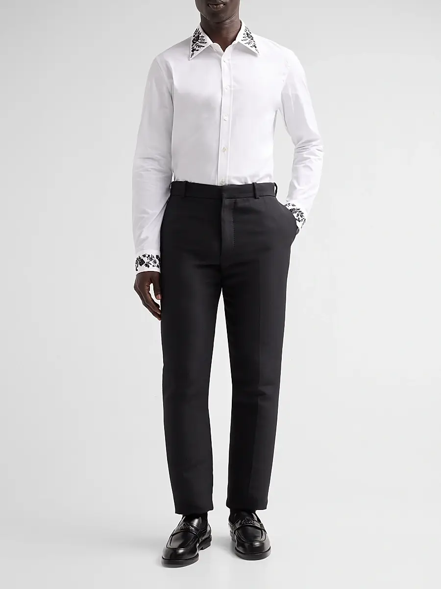 Alexander McQueen Men's Floral Embroidered Cotton Shirt | Thumbnail 2 Alexander McQueen Men's Floral Embroidered Cotton Shirt | Thumbnail 2