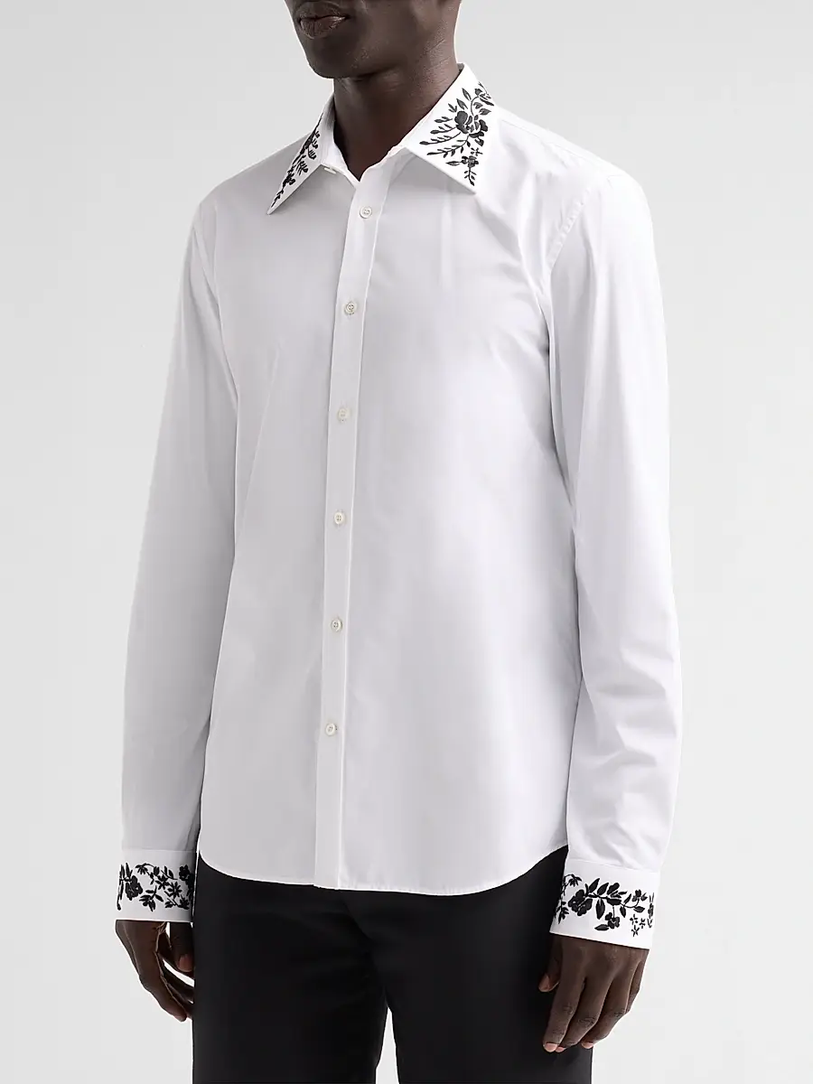 Alexander McQueen Men's Floral Embroidered Cotton Shirt | Thumbnail 4 Alexander McQueen Men's Floral Embroidered Cotton Shirt | Thumbnail 4