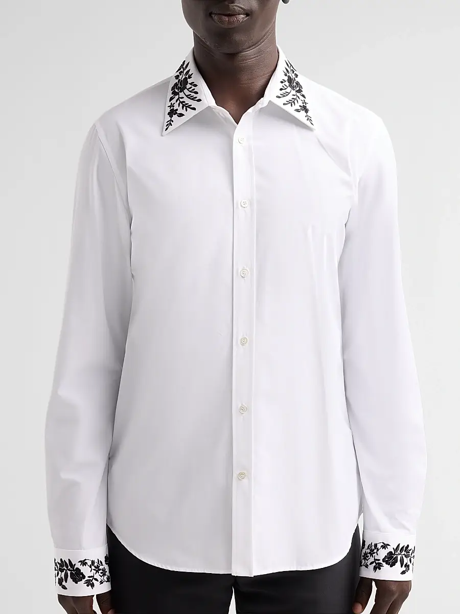 Alexander McQueen Men's Floral Embroidered Cotton Shirt | Thumbnail 5 Alexander McQueen Men's Floral Embroidered Cotton Shirt | Thumbnail 5