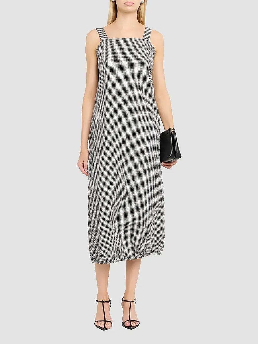 Eileen Fisher Women's Crinkled Check Lantern Midi Dress | Thumbnail 2