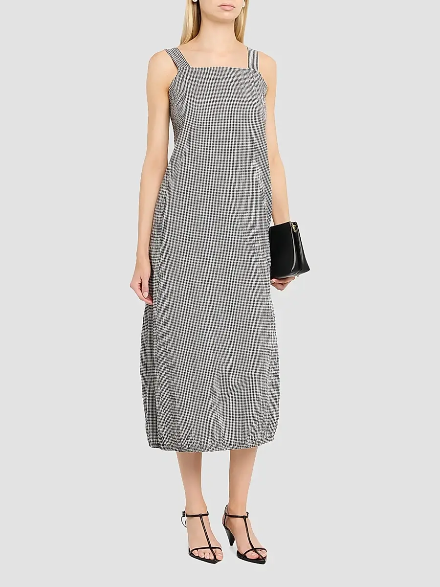 Eileen Fisher Women's Crinkled Check Lantern Midi Dress | Thumbnail 4