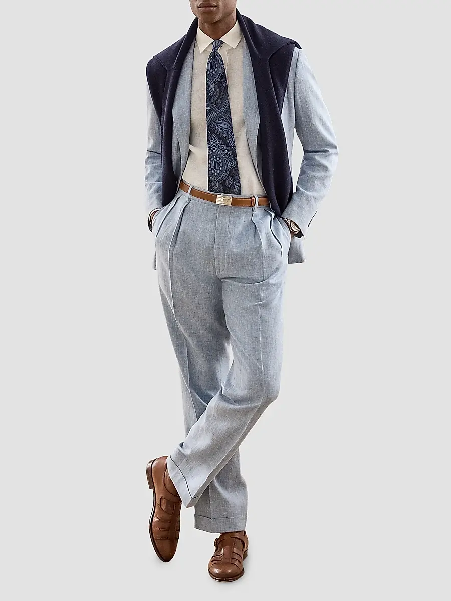 Ralph Lauren Purple Label Men's Pleated Linen-Blend Trousers | Thumbnail 2 Ralph Lauren Purple Label Men's Pleated Linen-Blend Trousers | Thumbnail 2