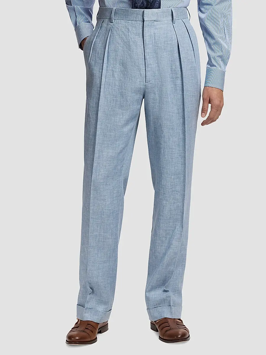 Ralph Lauren Purple Label Men's Pleated Linen-Blend Trousers | Thumbnail 4 Ralph Lauren Purple Label Men's Pleated Linen-Blend Trousers | Thumbnail 4
