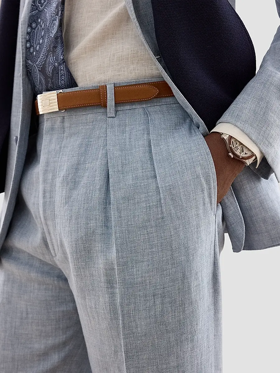 Ralph Lauren Purple Label Men's Pleated Linen-Blend Trousers | Thumbnail 6 Ralph Lauren Purple Label Men's Pleated Linen-Blend Trousers | Thumbnail 6