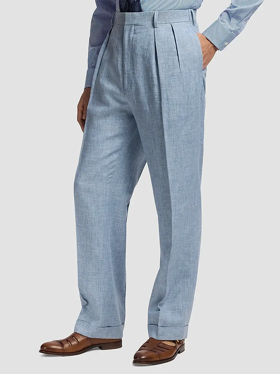 Ralph Lauren Purple Label Men's Pleated Linen-Blend Trousers | Thumbnail 7 Ralph Lauren Purple Label Men's Pleated Linen-Blend Trousers | Thumbnail 7