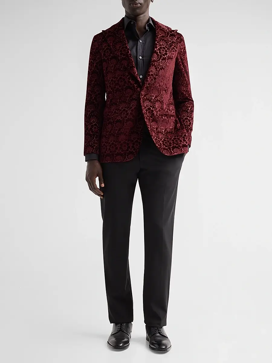 Sartorio Napoli Men's Paisley Velvet Single-Button Dinner Jacket | Thumbnail 2 Sartorio Napoli Men's Paisley Velvet Single-Button Dinner Jacket | Thumbnail 2