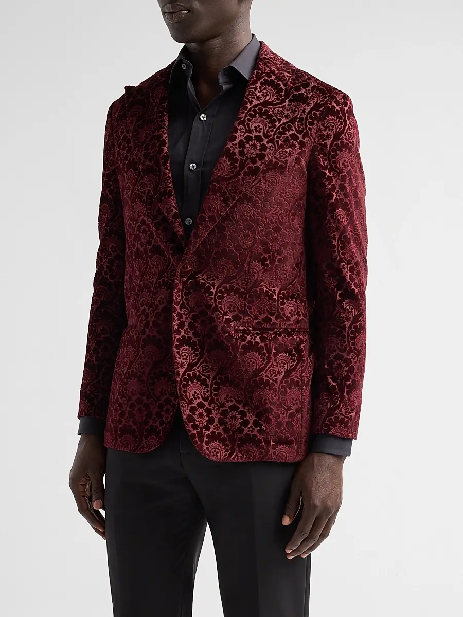 Sartorio Napoli Men's Paisley Velvet Single-Button Dinner Jacket | Thumbnail 4 Sartorio Napoli Men's Paisley Velvet Single-Button Dinner Jacket | Thumbnail 4