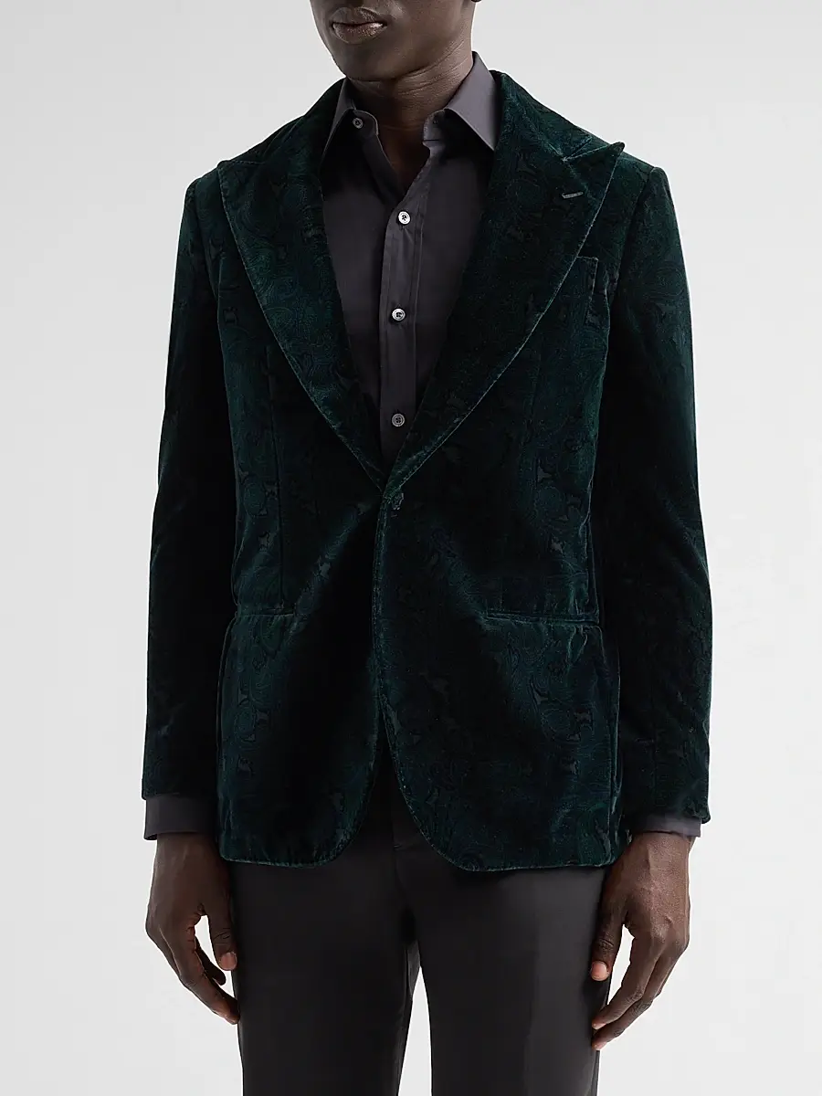 Sartorio Napoli Men's Paisley Velvet Single-Button Dinner Jacket | Thumbnail 4 Sartorio Napoli Men's Paisley Velvet Single-Button Dinner Jacket | Thumbnail 4